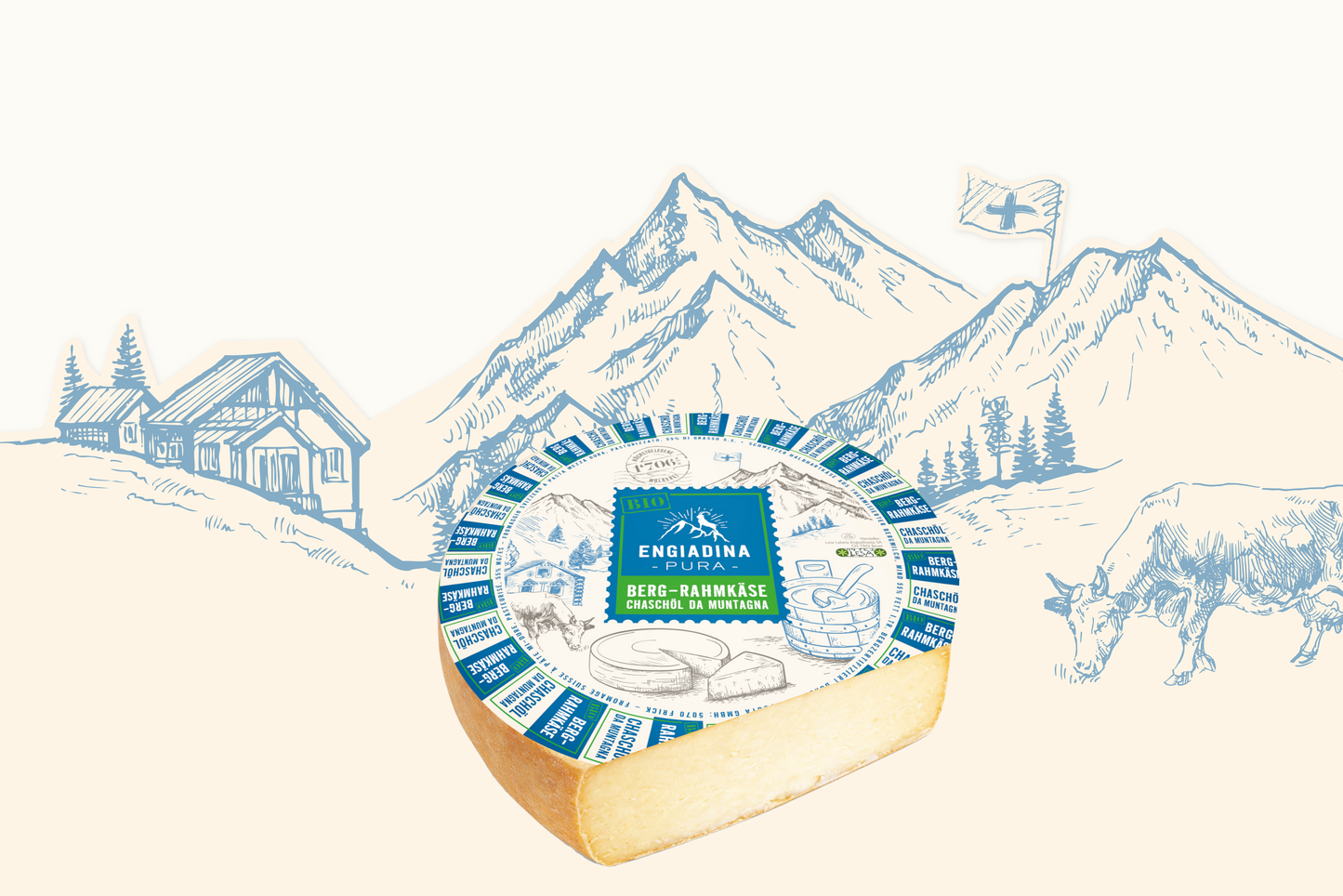 Bio Engiadina Pura Berg-Rahmkäse halber Laib